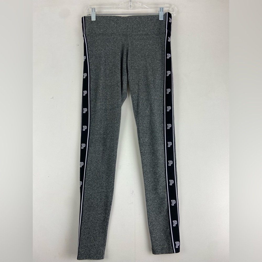 Victorias Secret Pink Yoga Leggings Grey/black P logo Stripe Size S/P (545)